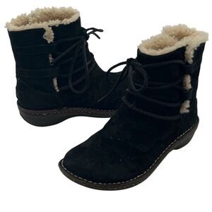 UGG Women's Caspia Suede Shearling Ankle Boots Size 6 Black Lace Up Winter Shoes